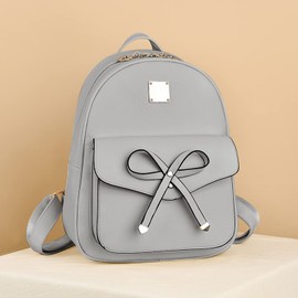 SUKUTU Women's Backpack Fashion School Bags PU Leather Waterproof 3-PCS Girls Bowknot Cute Mini Daypack Shoulder Bags, grey, One size