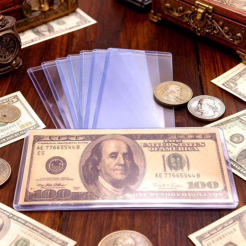 30 Pack Dollar Bill Sleeves, 6.8x2.9 Inch Clear Currency Sleeves