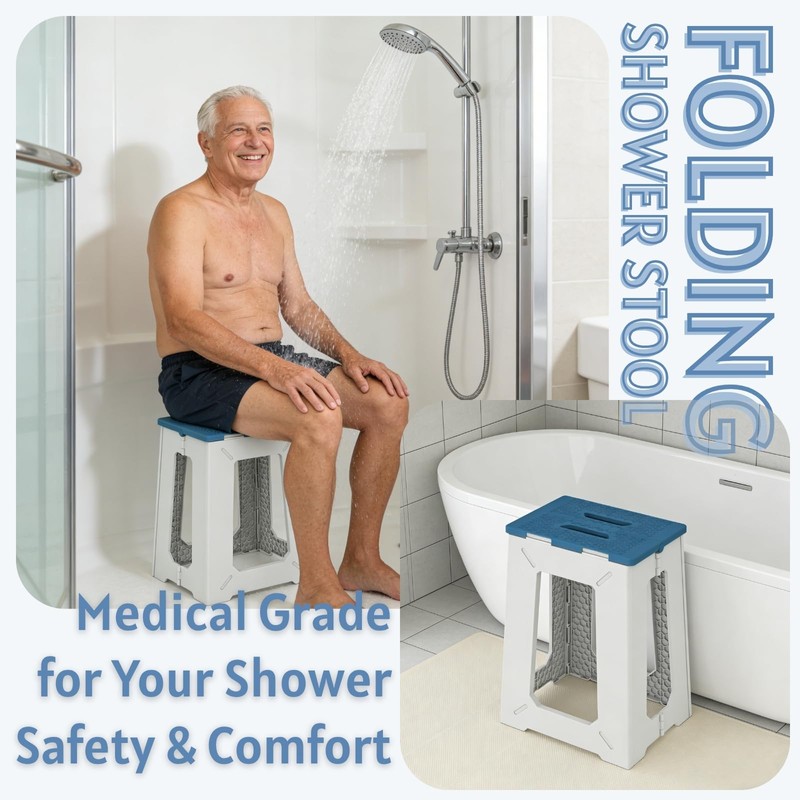 Folding Shower Chair for Inside Shower - 17.7" Heighten Non-Slip