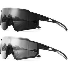 TURBOPEP Polarized Sports Sunglasses for Men and Women, Fishing,Baseball, Running, Cycling, Mountain Bike Sunglass, UV Protection - Color: black/black+black/silver