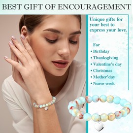 Blosssound 12 Pcs CNA Week Gifts Bulk Employee Appreciation Inspirational Bracelets Gift for Coworkers Women Graduation Staff(Light Blue)