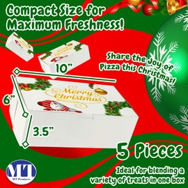 MT Products Merry Christmas Printed Bakery Boxes 10" x 6" x 3.5" - Elegantly Designed Cookie Boxes (Pack of 5) - Made in the USA
