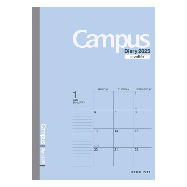 Kokuyo 2025 Campus Diary, Monthly Block, Standard, Semi-B5, Blue, 2024,