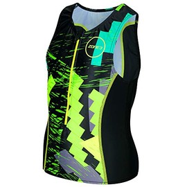 ZONE3 Unisex-Youth Kids Adventure Tri Top, Digital Print-Black/Green/Yellow, S