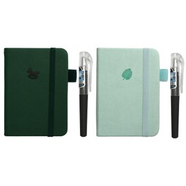 Aomhrek Zwei Bücher Notebooks, Tragbar Notizbuch A7, Notizbuch Mit Stift, Notizbuch Klein Geeignet für Schulen, Büros, Versammlungen, Schüler Mini Notizbuch （Dunkelgrün，Hellgrün）