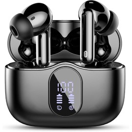 Wireless Earbuds, Bluetooth 5.4 Headphones Bass Stereo, Ear Buds with Noise Cancelling Mic LED Display, IP7 Waterproof in Ear Earphones, 36H Playtime for Laptop Pad Phones Sports Workout, Black