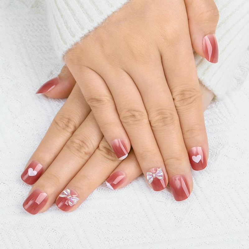 Sethaxy French Nail Tip, Animal Pattern, Short Press On Nail,