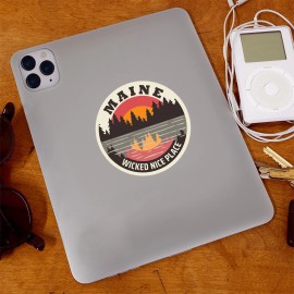 Retroplanet Vinyl Sticker; Maine Lake Sunset Vinyl Die Cut Sticker
