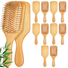 10 Pcs Bamboo Hair Brushes Bulk Wooden Paddle Brush for Women, Round-tipped Bamboo Bristles, Stimulates Scalp for Hair Growth, Natural Scalp Massage A