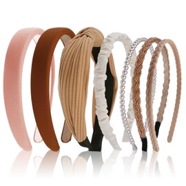 7-Piece Dirndl Headband Set, Elegant, Traditional Simple Headband for Women, Non-Pressing for Girls and Teenagers, Non-Slip Bow Headband (Wide, Knot, Thin, Flat, Various Models Modern)