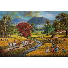 Jigsaw Puzzle 1000 Pieces; Beautiful Painting Puzzle of Nature and Villages View; Large, Thick, Fun, Challenging, with Posters