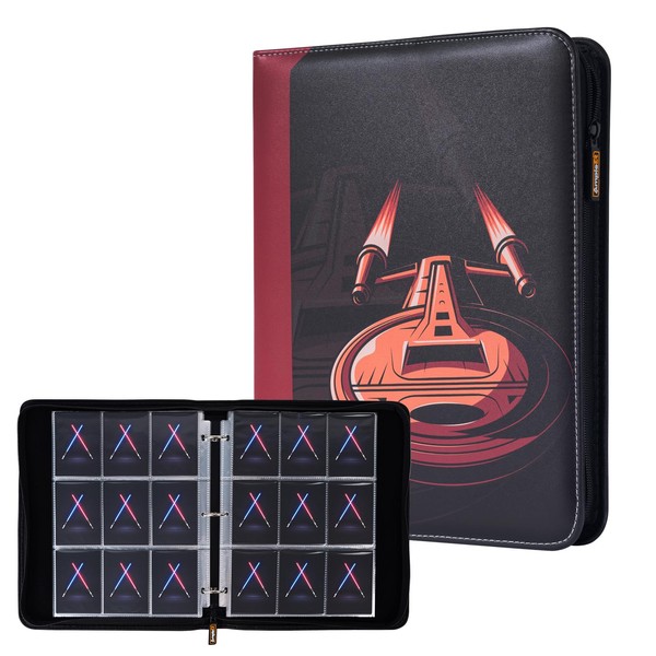 Ampleer 9 Pocket Trading Card Binder, PU Leather Storage Zip