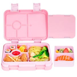 QCQHDU Bento Box for Children and Toddlers, Small Lunch Box with 6 Compartments, BPA-Free Lunch Box Children, Leak-Proof Snack Container for Nursery, Back to School (Pink)