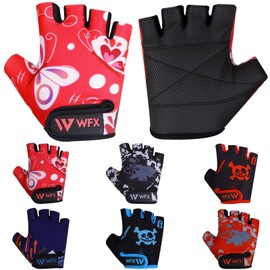 WFX Kids Cycling Gloves Short Half Finger Fingerless Gloves Padded Fastened Children Kid BMX Bike Safety Hand Protect Cycling Climbing Weight Lifting Workout Bicycle Gloves (Pink, S)