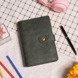 Wonderpool A6 Binder Travel Diary Journal Notebook, College Ruled Paper Refillable, Leather Budget Binder Rings Organizer with Pen for Office School Business Planning Writing (Green,A6)