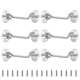 ZOENHOU Pack of 6 Storm Hooks, 100 mm Length, Storm Hooks with Eyelet, Cabin Hooks, Stainless Steel, Door Hooks, Window Hooks, for Windows, Doors, Barns, Garages, Gardens, Silver, with 16 Screws