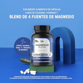LIFE 360+ Magnesium Mix Platinum | 4 Magnesios L- Treonato, Oxido, Glicinato, Citrato | Adicionado con Colágeno Hidrolizado y Vitaminas D3 y C | Suple
