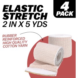 Unbranded Elastic Bandage Wrap, 2 in x 15 ft, Stretch, Hook & Loop Reusable, 4 Pack