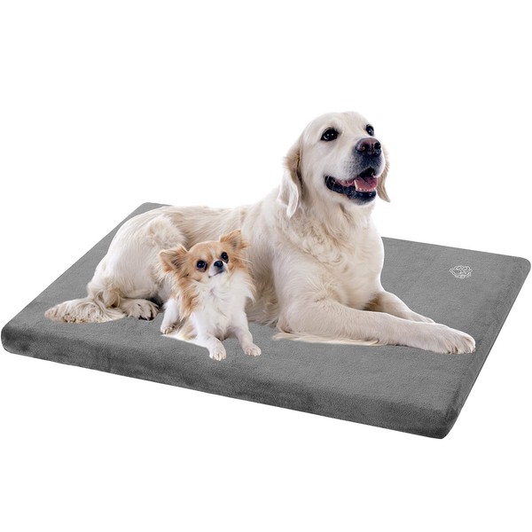 EMPSIGN Stylish Dog Bed Mat Dog Crate Pad Mattress Reversible (Cool and Warm), Water Proof Linings, Removable Machine Washable Cover, Firm Support Pet Crate Bed for Small to XX-Large Dogs, Grey