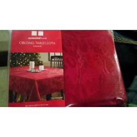 NEW NIP Christmas Essential Home oblong Red Damask Tablecloth 60"X84"