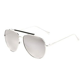 Color Mirror Curved Lens Plastic Top Bar Metal Frame Aviator Sunglasses (Grey)