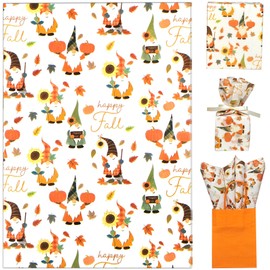 LIAPAWPAW Fall Tissue Paper Bulk, Orange Gift Tissue Paper for Gift Bags & Gifts Wrapping, Gnomes Pumpkin Leaves Print Art Packaging for Autumn Harvest Thanksgiving Party Decor Craft 30 Sheets 20x14in