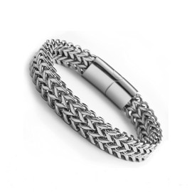 [LinnWell] Mens Bracelet, Curb Bracelet, Magnetic Bracelet, Popular Bracelet, Stainless Steel Double Row Keel Chain Bracelet, Creative Stainless Steel Bracelet for Men, Stainless Steel Metal