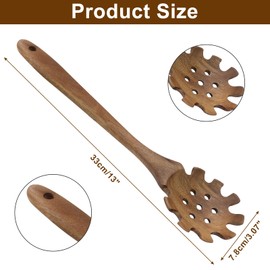 Jiozermi Wooden Pasta Spoon with Teeth, Teak Pasta Spaghetti Strainer Spoon Pasta Serving Utensils Wooden Spaghetti Fork for Serving Cooking