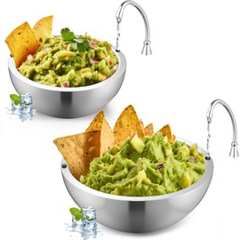 Honeydak 2 Pack 35 oz 70 oz Dip Chiller Bowl Stainless Steel Double Walled Insulated Ice Serving Bowl for Parties Salsa, Guacamole, Condiments, Sauces, Salad & Food Hot or Cold