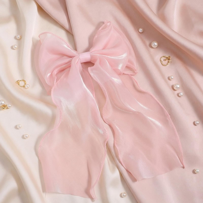 Pink Hair Bows, Large Long Tail Bow Hair Accessory for