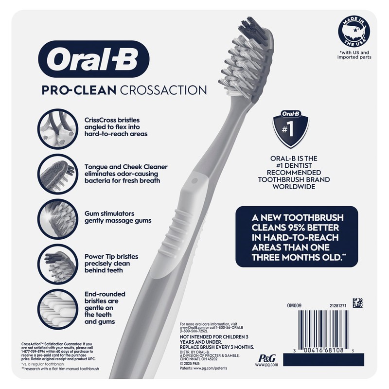 Oral-B Pro Clean Cross Action Toothbrushes, Deep Plaque Removal, 6