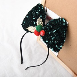 Green Glitter Bow Headband Christmas Hair Accessories for Women Girls Sparkly Sequin Bow Hairband Bowknot Bow Headbands for Women's Hair Bow Hair Band for Christmas Party Glitter Bow Tie Headband