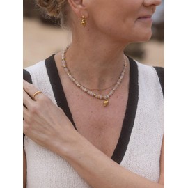 Purelei® Seafoam Necklace - Elegant Pearl Necklace with Shell Pendant Made of Stainless Steel in Gold, Silver or Rose Gold - 40-45 cm - Quartzite Jade & Stainless Steel - Summer Design, Stainless