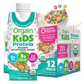 Orgain Organic Kids Nutritional Protein Shake, Fruity Cereal - Kids Snacks with 8g Dairy Protein, 22 Vitamins & Minerals, Fruits & Vegetables, Gluten Free, Soy Free, Non-GMO, 8.25 Fl Oz (Pack of 12)