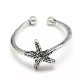 LZD Alloy Cuff Finger Ring Starfish Antique Silver Size 7 Adjustable 17mm P420