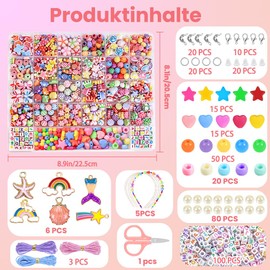 DIYDEC Perlen zum Auffädeln Kinder Schmuck, DIY Bastelnperlen Set Armbänder selber Machen Halsketten für Mädchen Kunsthandwerk Geburstagsgeschenk