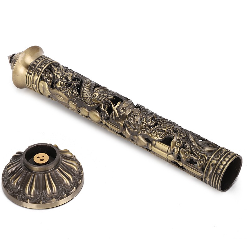Incense Burner Bronze Tone Dragon Phoenix Relief Craft Ornaments Tea