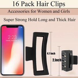 Hair Clips for Women 16 Pack 4.1 Inch Large Hair Claw Clips for Women Thin Thick Curly Hair,Big Matte Rectangle Clips,Strong Hold jaw clips hair accessories for women(Neutral)