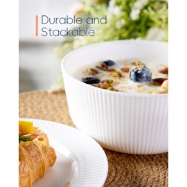 LaGlint 25OZ White Opal Glass Cereal and Soup Bowl Set of 4, 6 inch Dishwasher & Microwave Safe Round Bowls for Cereal, Soup, Salad and Rice