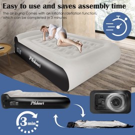 Ptlahmri Queen Air Mattress Full with Built-in Pump,16'' Blow up Mattress with Soft Flocked Top Luxury Inflatable Mattress 3 Minute Fast Inflation/Automatic deflation for Camping＆Home and Guest