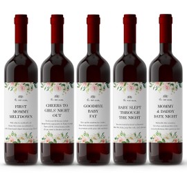 New Mommy Gift ● SET of 5 ● Essentials for New Mom Milestone, Mother’s Day Gift, Baby Milestones Wine Label, New Mommy Gift Wine, Baby Shower Gift Wine Labels