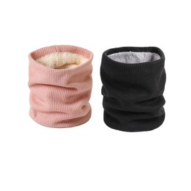 LERTREE 2 Pcs Winter Neck Warmer Lined Fluffy Plush Neck Gaiter Fleece Skiing Cycling Windproof Scarf For Men Women (Pink+Black)