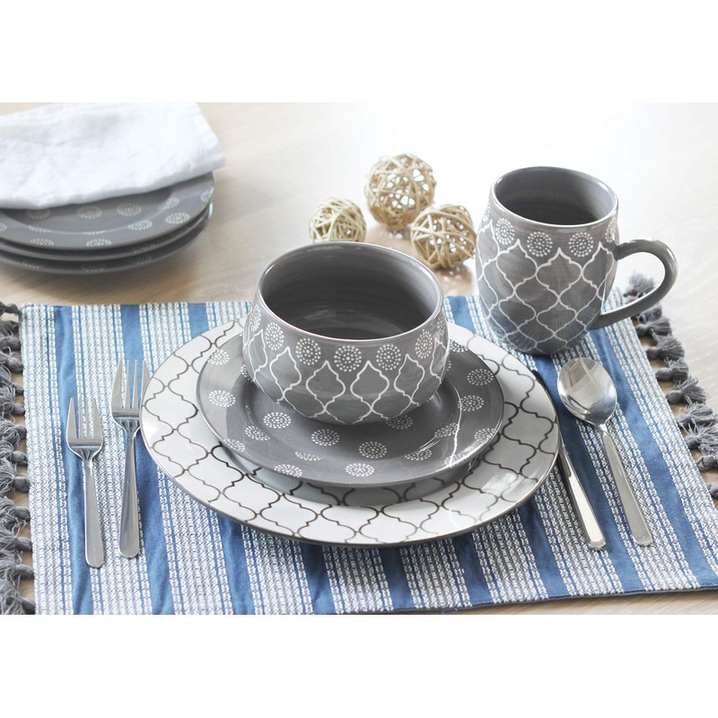 MOROCCAN GREY 16 PIECE DINNERWARE SET