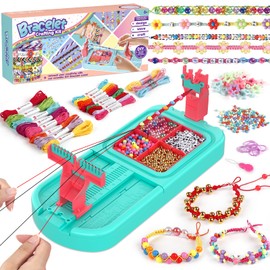 Friendship Bracelet Making Kit, Arts and Crafts Loom Bracelet Maker for Kids, Jewelry String Making supplies with 3 Thread Styles & 6 Bead Types, Christmas Birthday Gifts for Girls Ages 6 7 8 9 10+