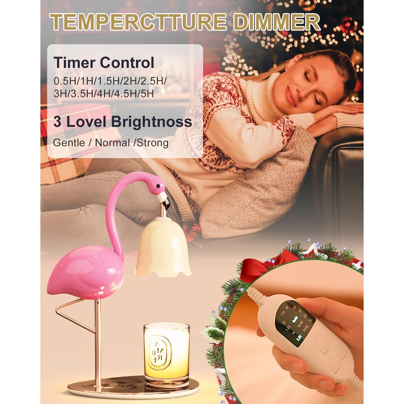 CODOGOY Fragrance Candle Warmer Flamingo Lamp with Timer, Dimmable, Halogen,