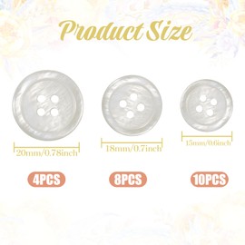 22Pcs Mother of Pearl Buttons White Bulk Natural Shell Button for DIY Sewing Crafts Clothes Blazer Shirts Suits (3 Sizes: 0.6 inches,0.7 inches,0.8 inches)