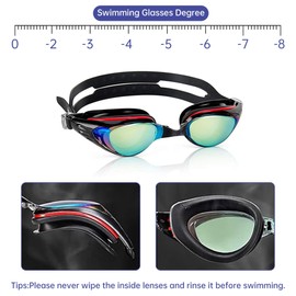 FERNYE Swimming Goggles,Nearsighted Swim Goggles Anti Fog UV,Prescription Swim Goggles for Men Women Junior Youth (-8)