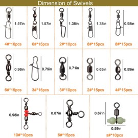 Fishing Swivels Snaps Kit Stainless Steel Barrel Swivel, Snap Swivels, Fishing Beads, 3 Way Swivel, Ball Bearing Swivel for Freshwater Saltwater Fishing Accessories Tackle Box (170pcs Swivels Kit)