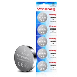 Vtreneg CR2450 Battery 5 Pack, High Capacity CR2450 3V Lithium Coin Cell Battery, Child Safety Package, Compatible with Key Fob, Remote Control, Watch, Candles, Door Sensor