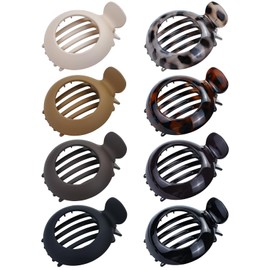 8 Pieces Plastic Flat Hair Clips French Hair Barrettes Neutral Candy Colorful Leopard Long Teeth Slide Comb Hair Clamps Flat Claw Clips for Women Girls (Neutral Colors Round Hair Clips S5)